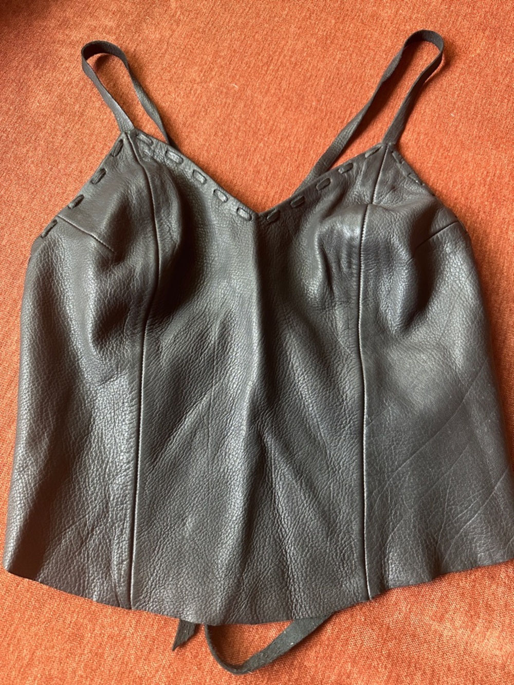 Black Real Leather Halter Top